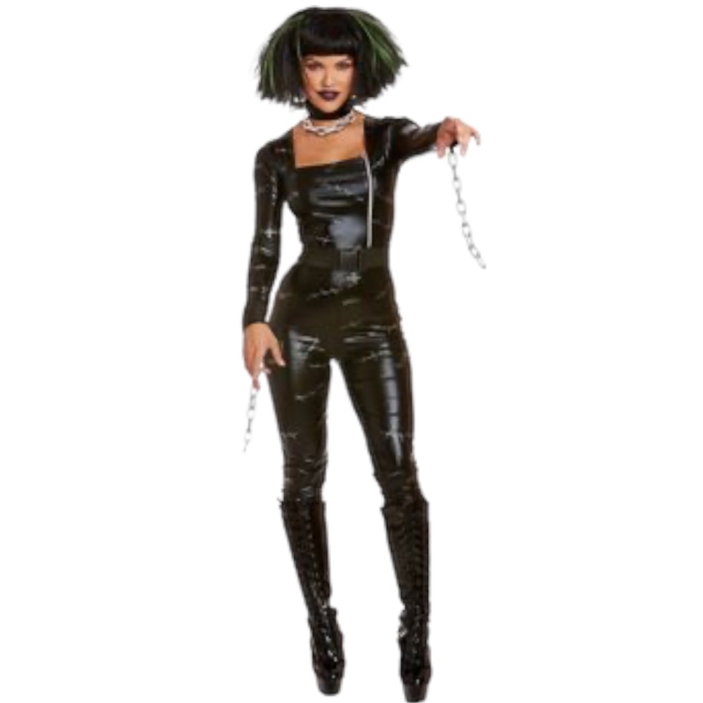 Dreamgirl Frankenstein Monster Babe black leatherlook jumpsuit Halloween costume